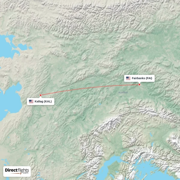 Fairbanks - Kaltag direct flight map