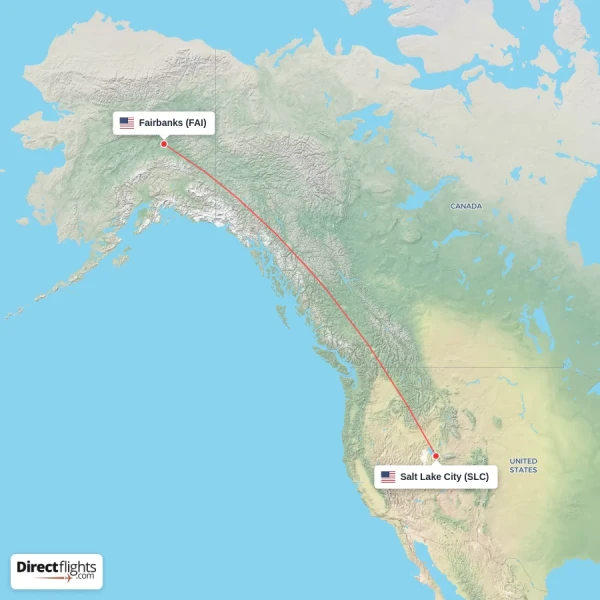 Fairbanks - Salt Lake City direct flight map