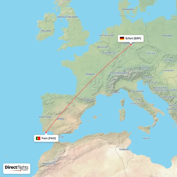 Faro - Erfurt direct flight map