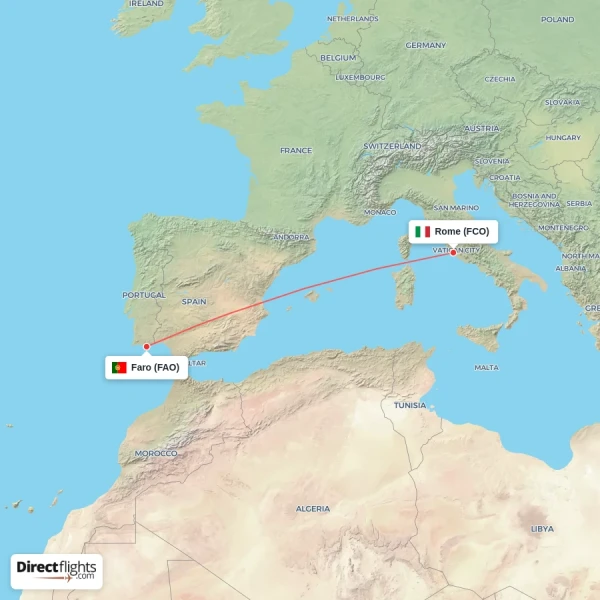 Faro - Rome direct flight map