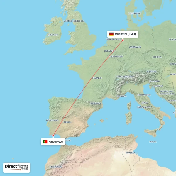 Faro - Muenster direct flight map