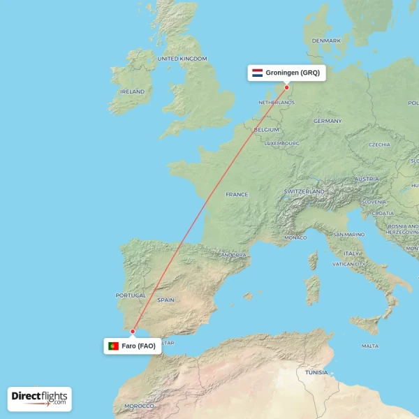 Faro - Groningen direct flight map