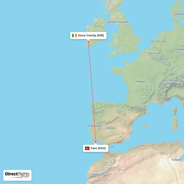 Faro - Kerry County direct flight map