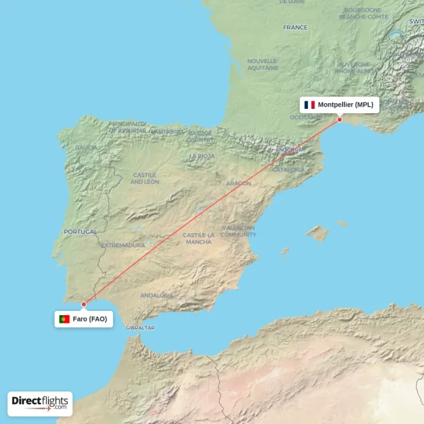 Faro - Montpellier direct flight map