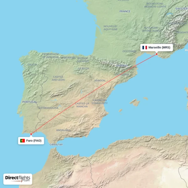 Faro - Marseille direct flight map