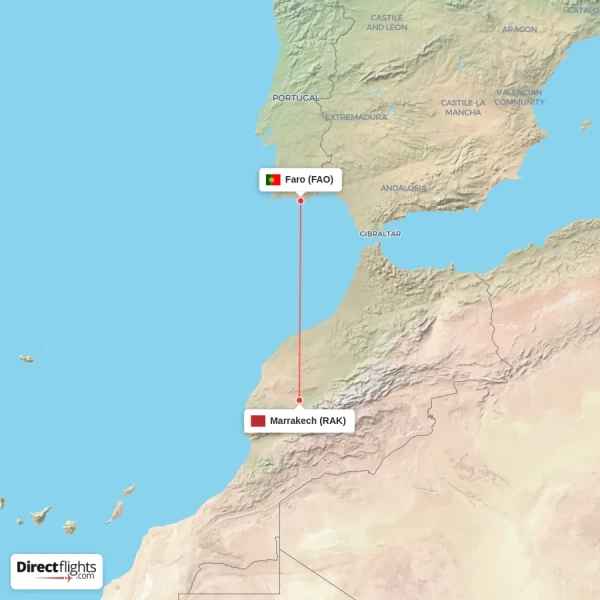 Faro - Marrakech direct flight map