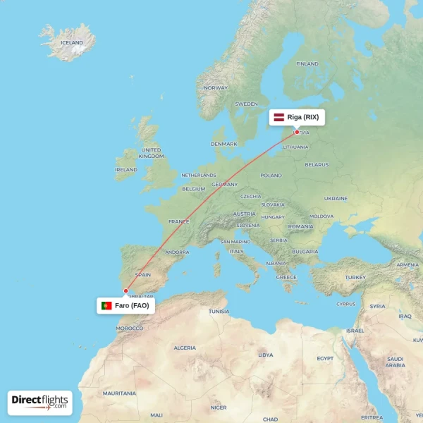 Faro - Riga direct flight map