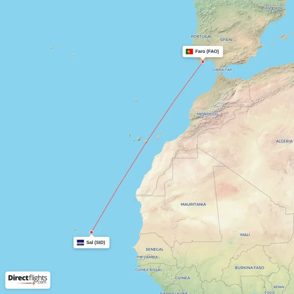 Faro - Sal direct flight map