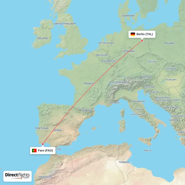 Faro - Berlin direct flight map