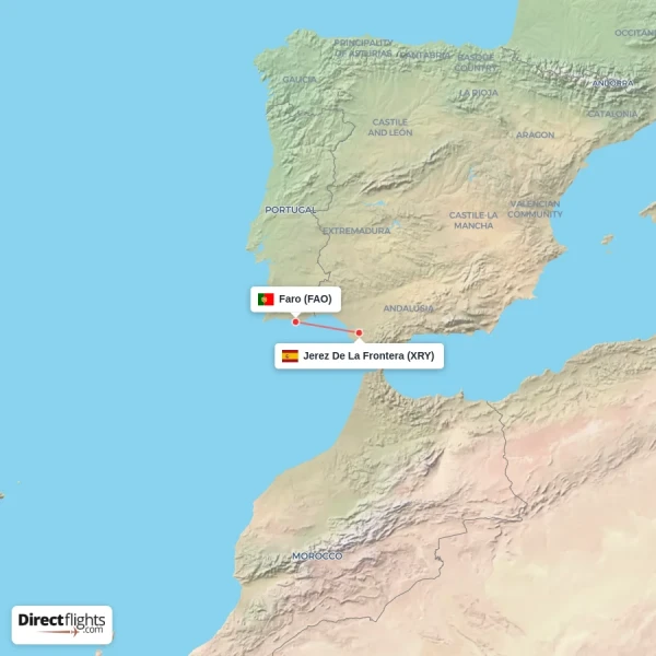 Faro - Jerez De La Frontera direct flight map