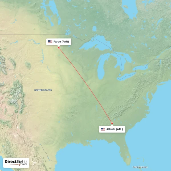Fargo - Atlanta direct flight map