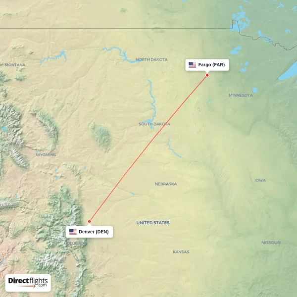 Fargo - Denver direct flight map