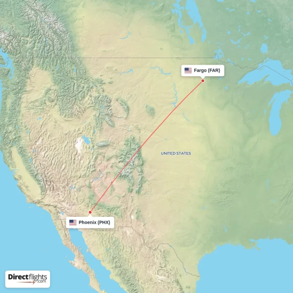 Fargo - Phoenix direct flight map