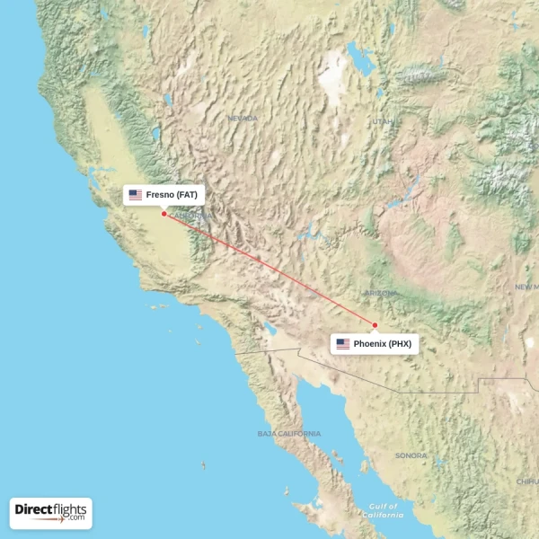 Fresno - Phoenix direct flight map
