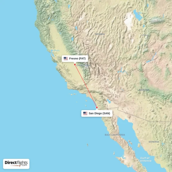 Fresno - San Diego direct flight map