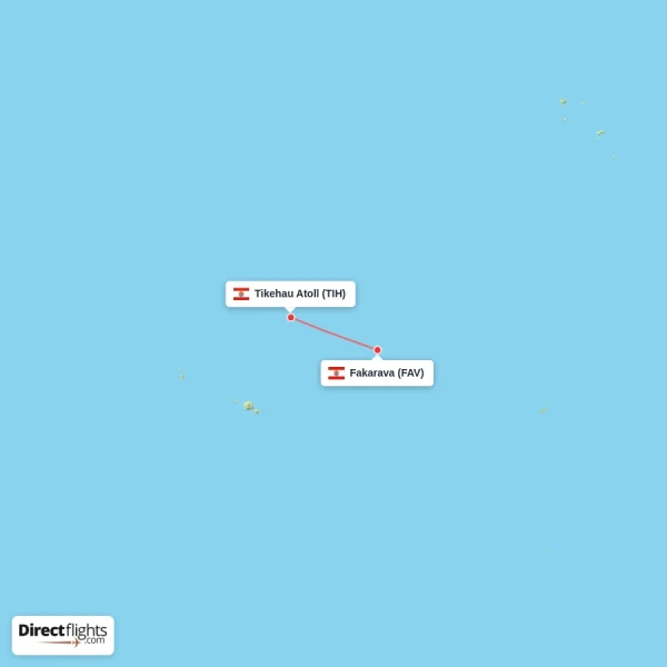 Fakarava - Tikehau Atoll direct flight map