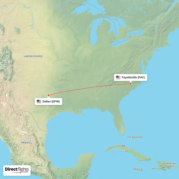 Fayetteville - Dallas direct flight map