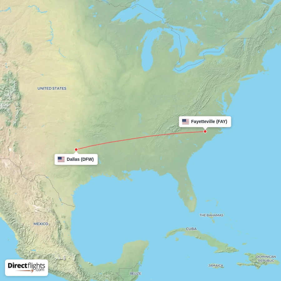 FAY - DFW route map