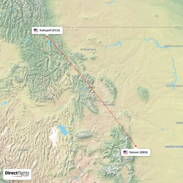 Kalispell - Denver direct flight map