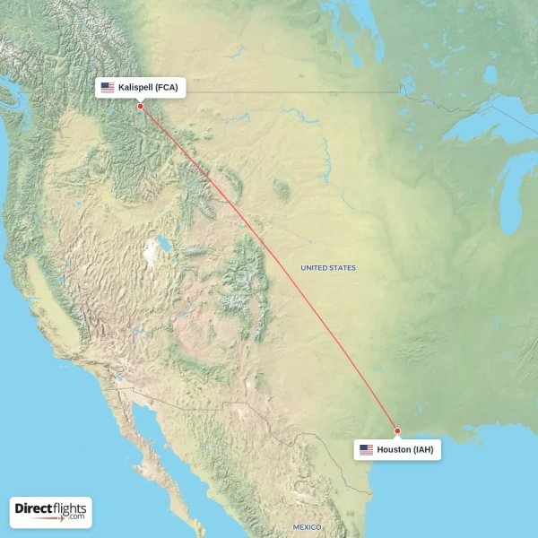 Kalispell - Houston direct flight map