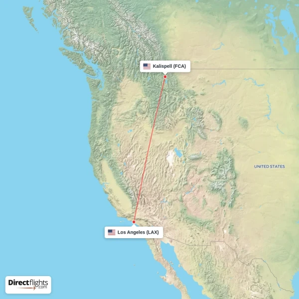 Kalispell - Los Angeles direct flight map