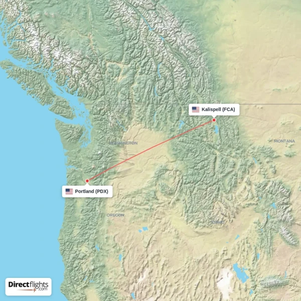 Kalispell - Portland direct flight map