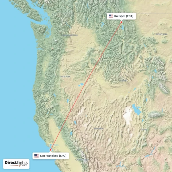 Kalispell - San Francisco direct flight map