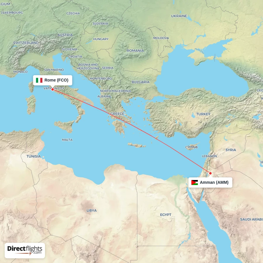 FCO - AMM route map
