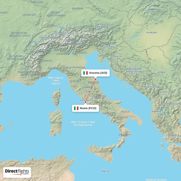 Rome - Ancona direct flight map