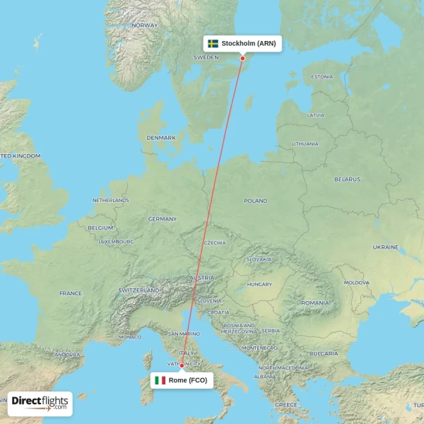 Rome - Stockholm direct flight map