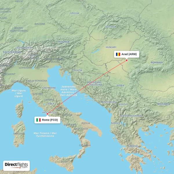 Rome - Arad direct flight map