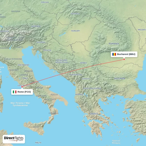 Rome - Bucharest direct flight map
