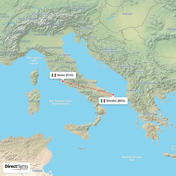 Rome - Brindisi direct flight map