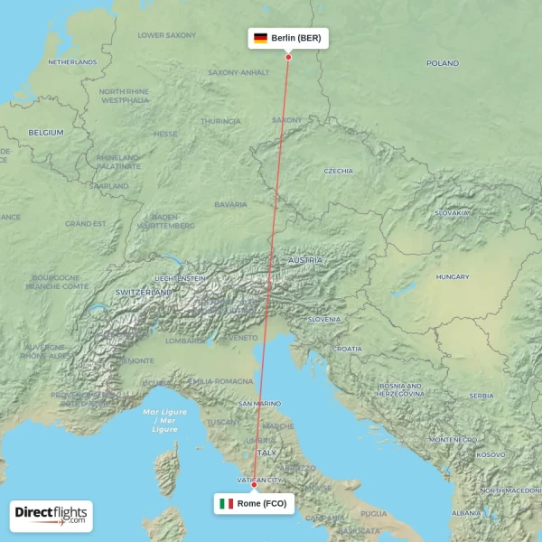Rome - Berlin direct flight map