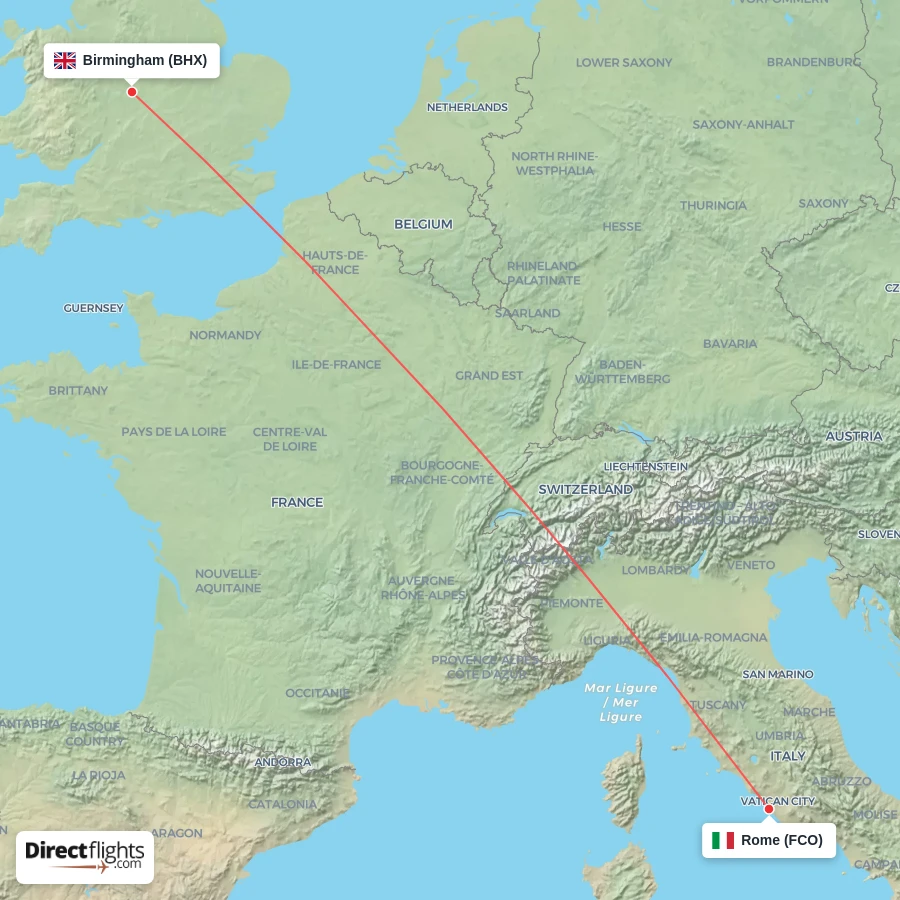 FCO - BHX route map