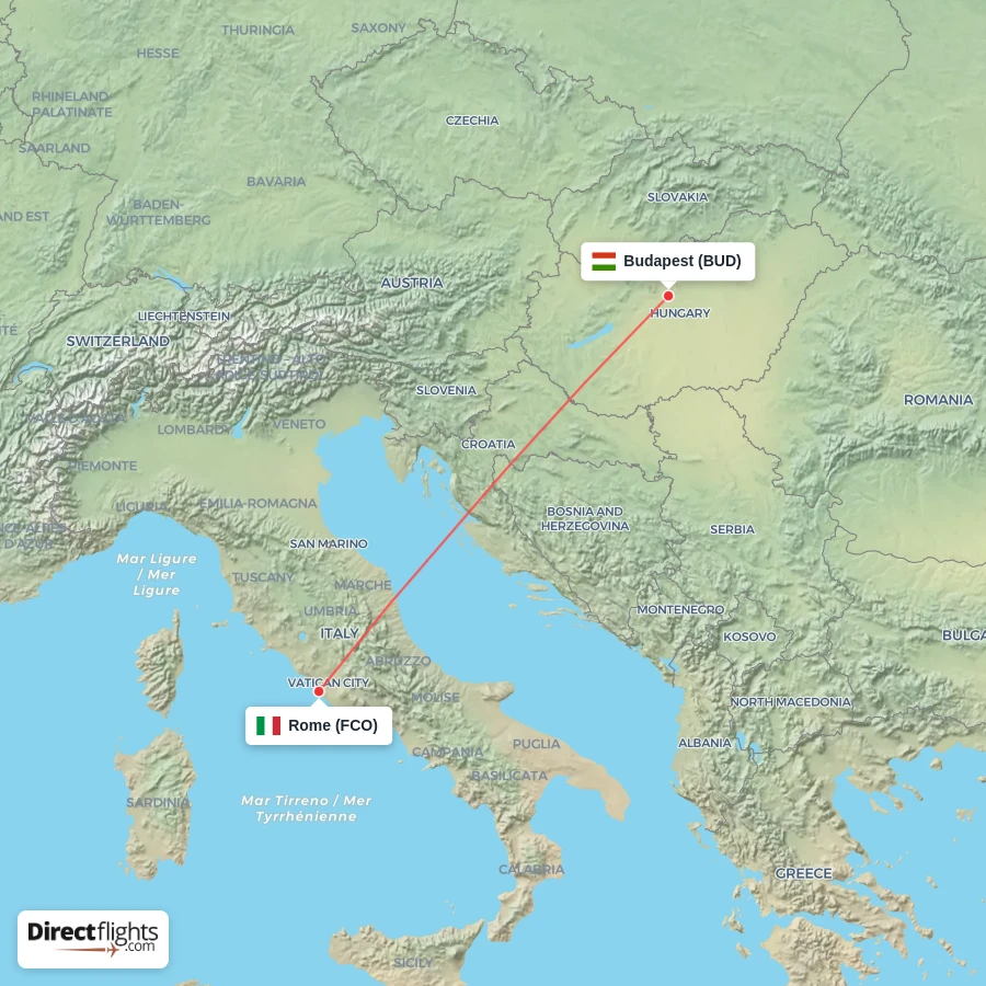 FCO - BUD route map