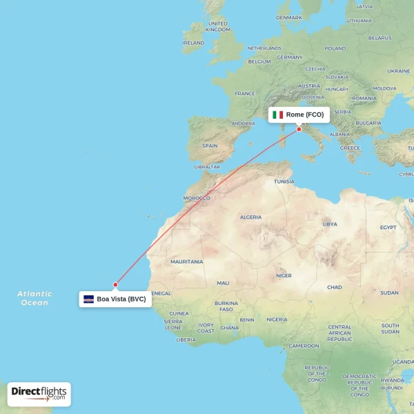 Rome - Boa Vista direct flight map