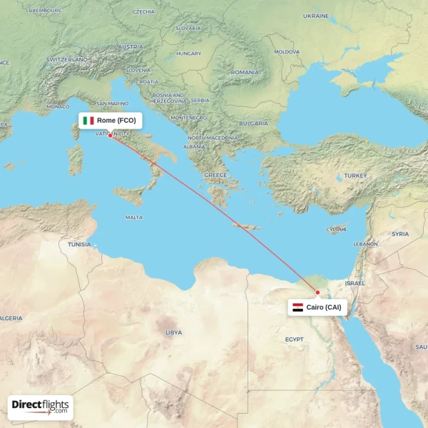 Rome - Cairo direct flight map
