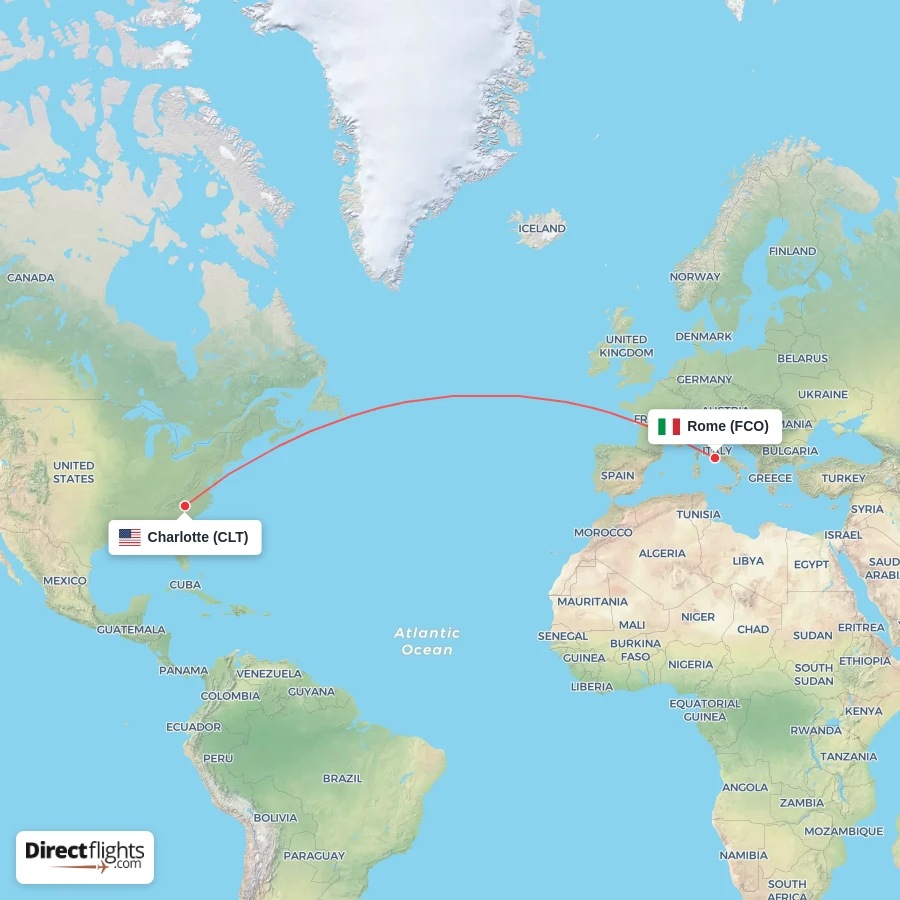 FCO - CLT route map
