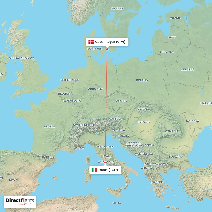 FCO - CPH route map