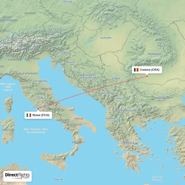 Rome - Craiova direct flight map