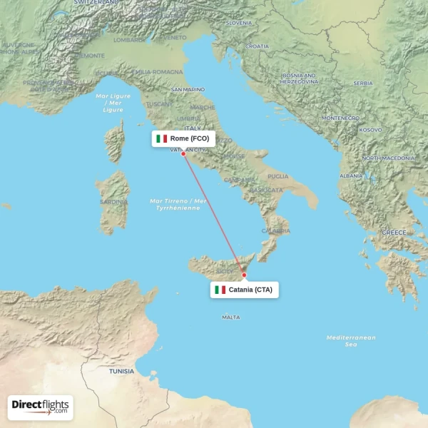 Rome - Catania direct flight map