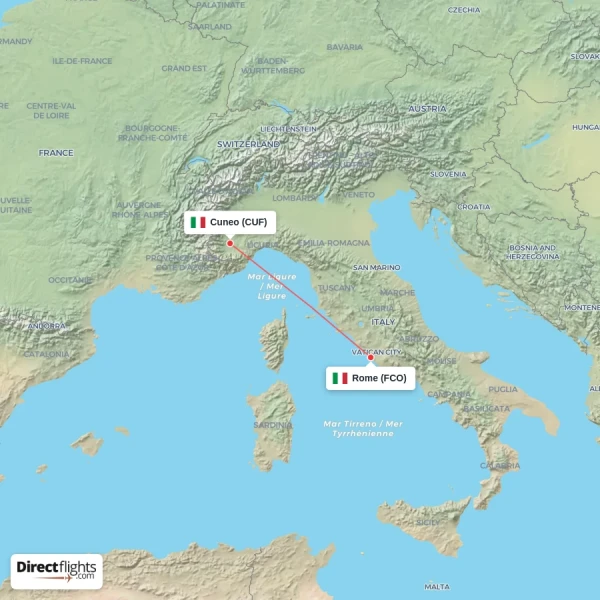 Rome - Cuneo direct flight map
