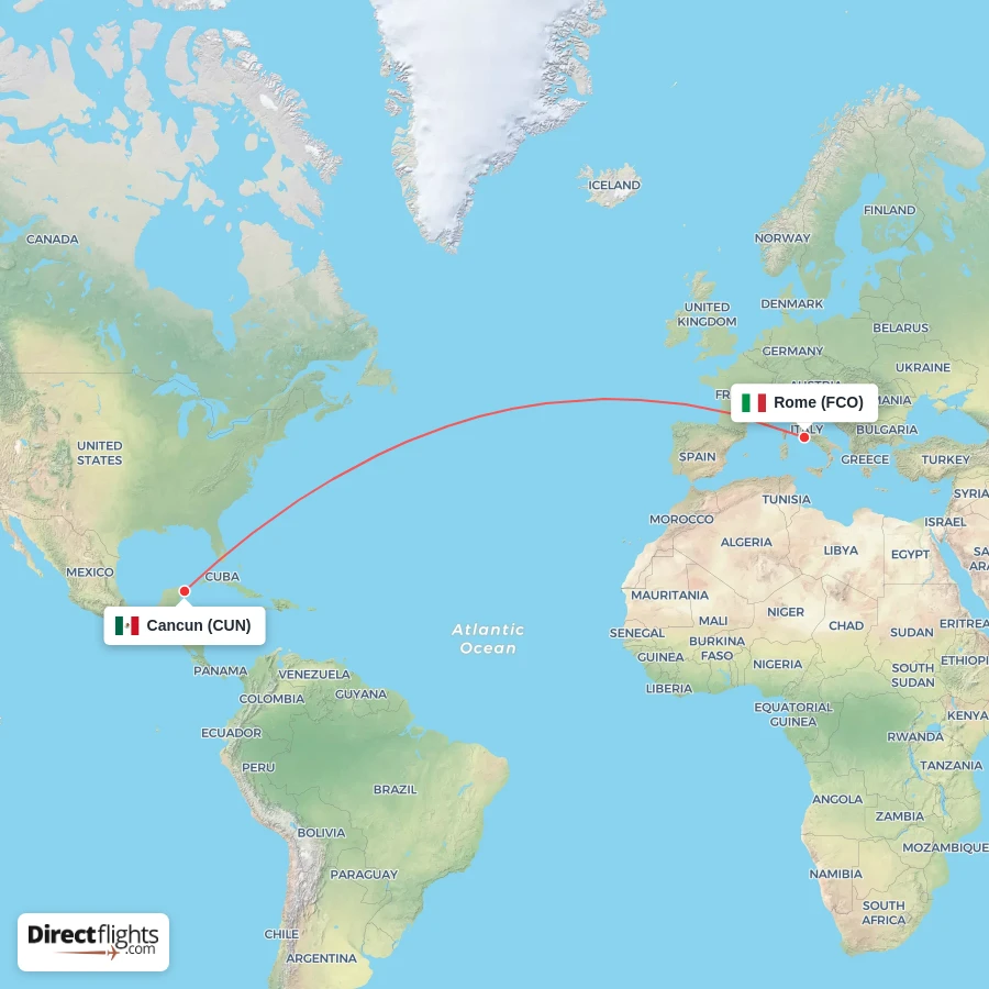 FCO - CUN route map