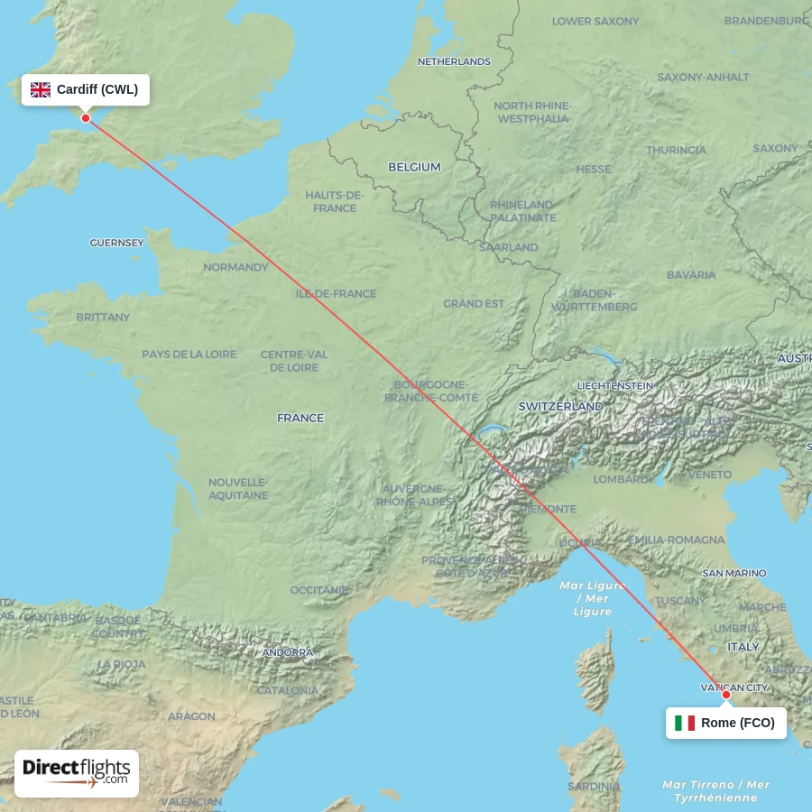 FCO - CWL route map