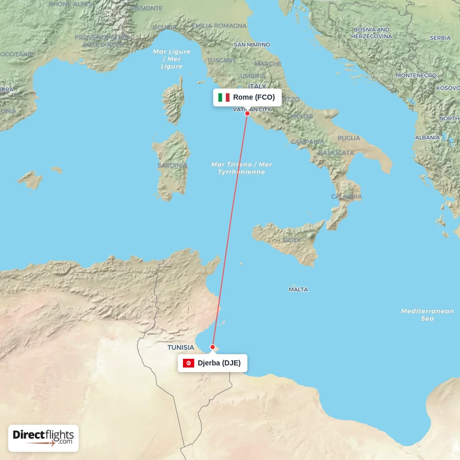 FCO - DJE route map