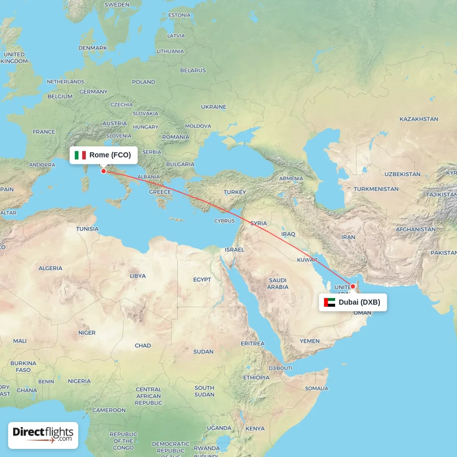 FCO - DXB route map