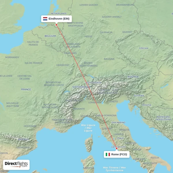 Rome - Eindhoven direct flight map