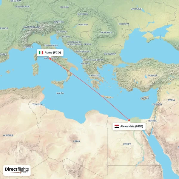Rome - Alexandria direct flight map