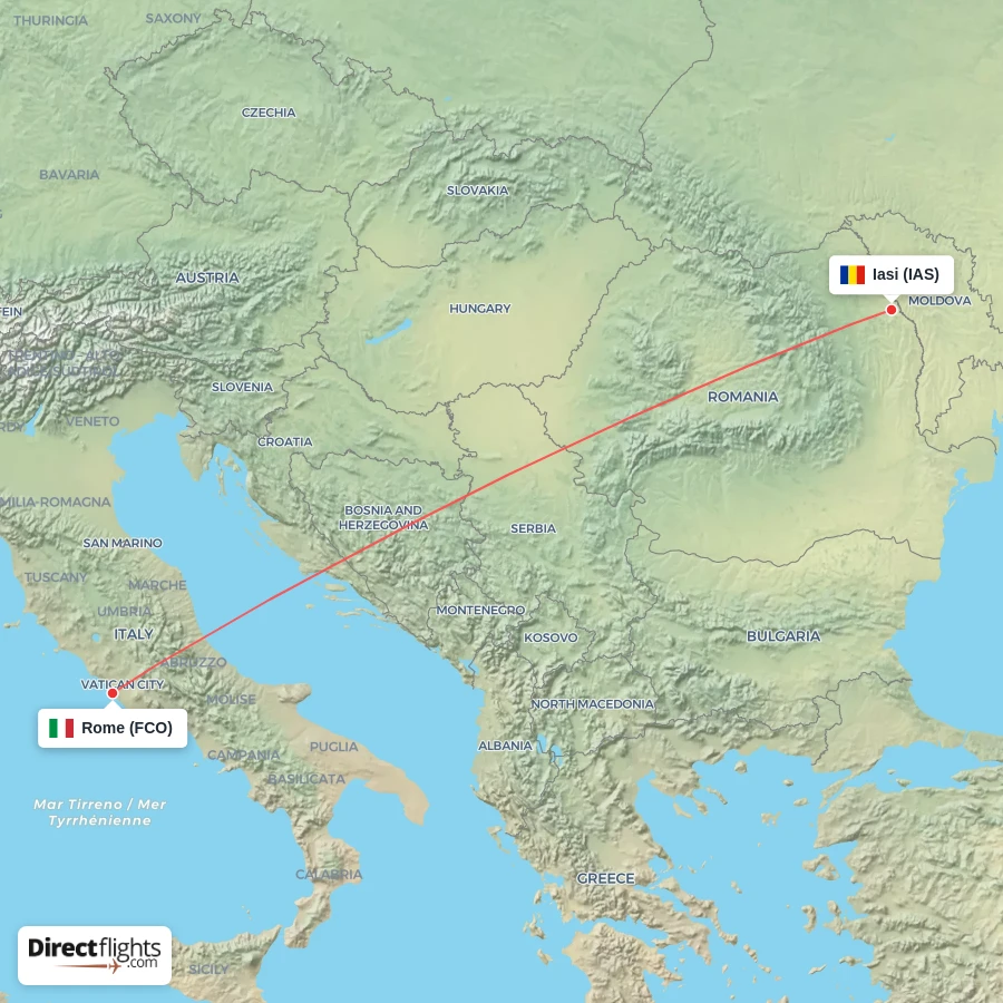 FCO - IAS route map
